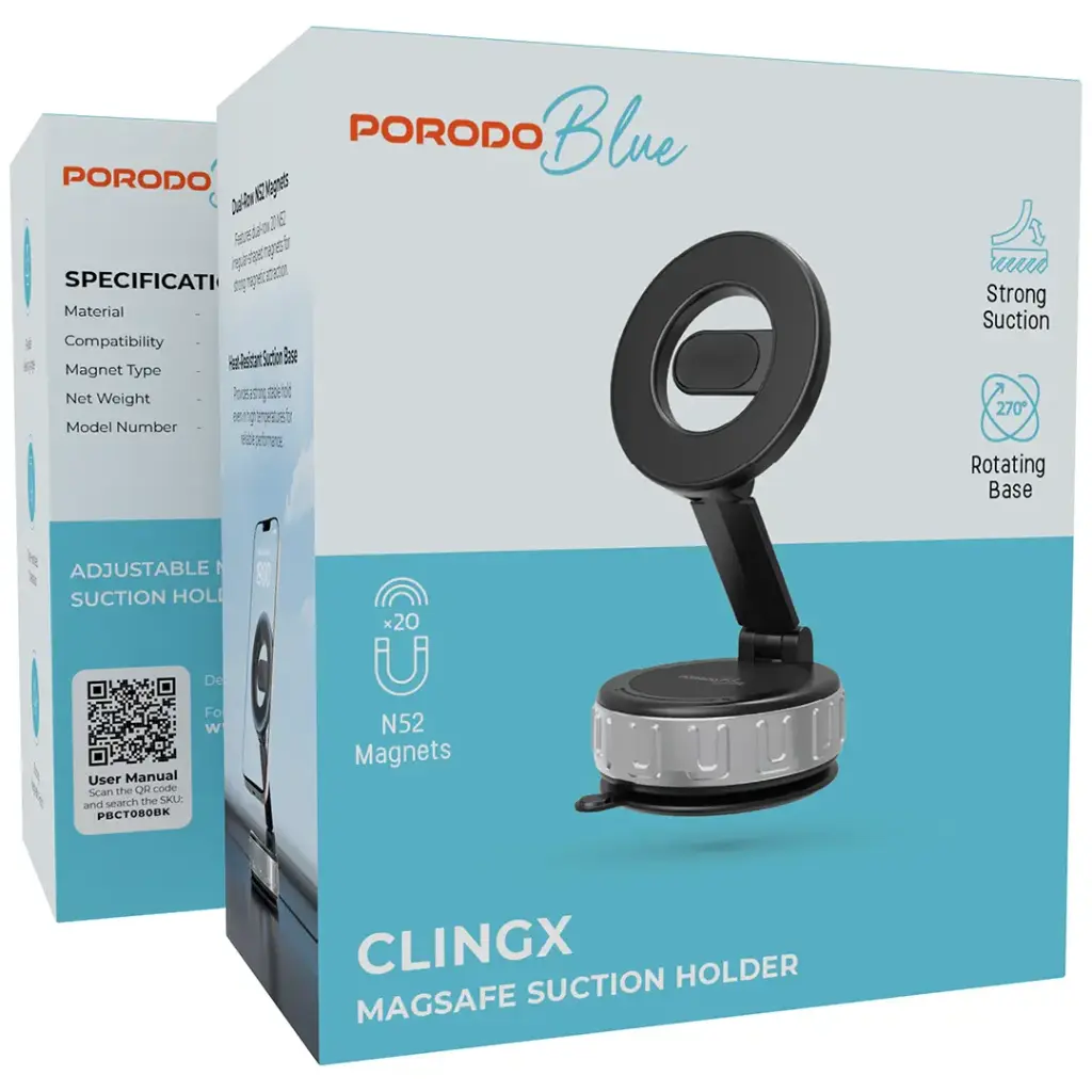 Porodo Blue Clingx MagSafe Suction Holder - Black3.webp
