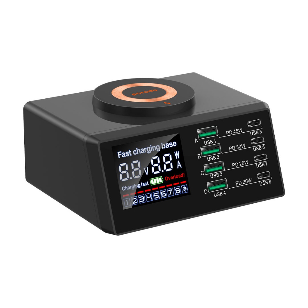 Porodo 4*PD 4*QC Multi-Functional Magsafe Fast Charger - Black	
