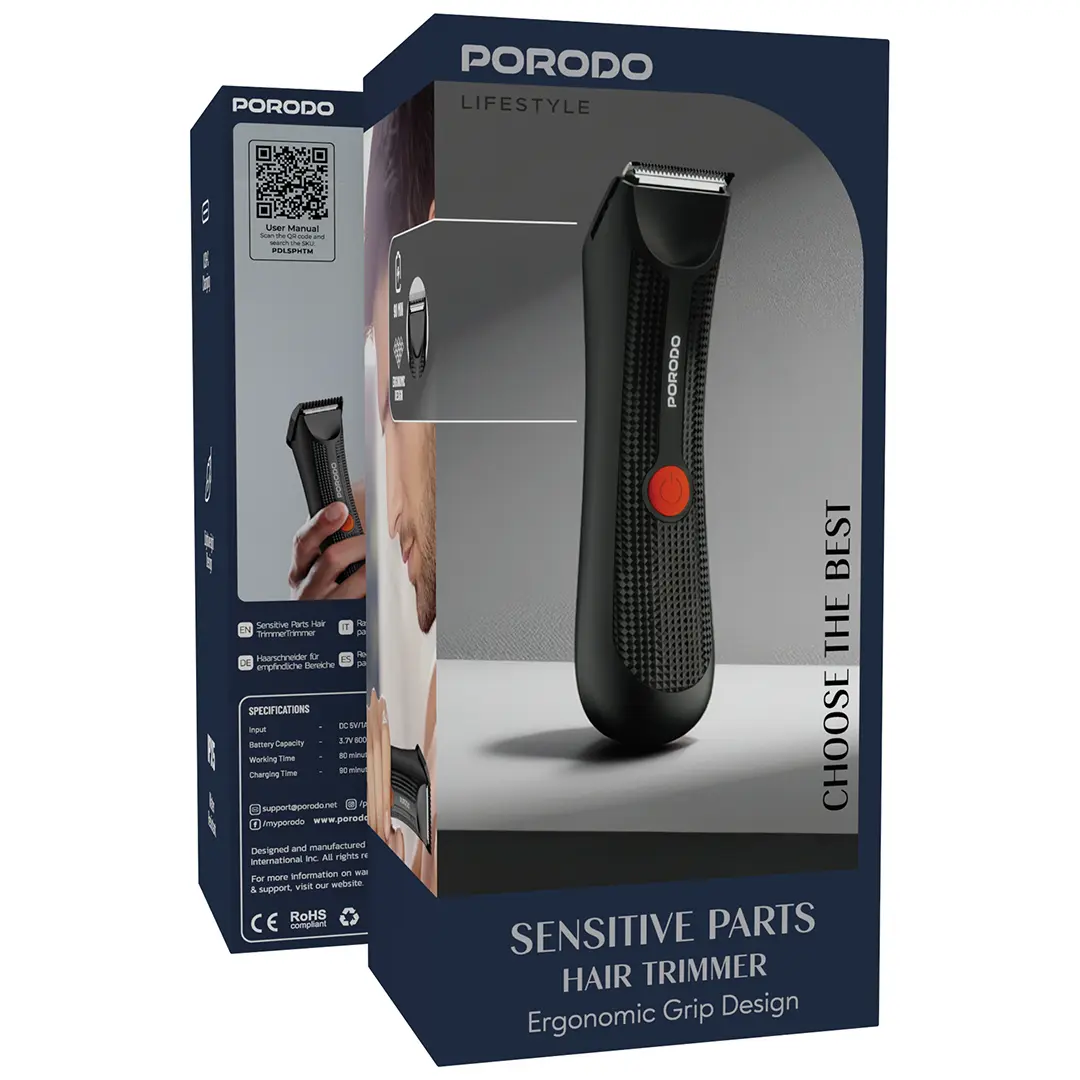 Porodo Lifestyle Sensitive Parts Hair Trimmer Ergonomic Grip Design.webp