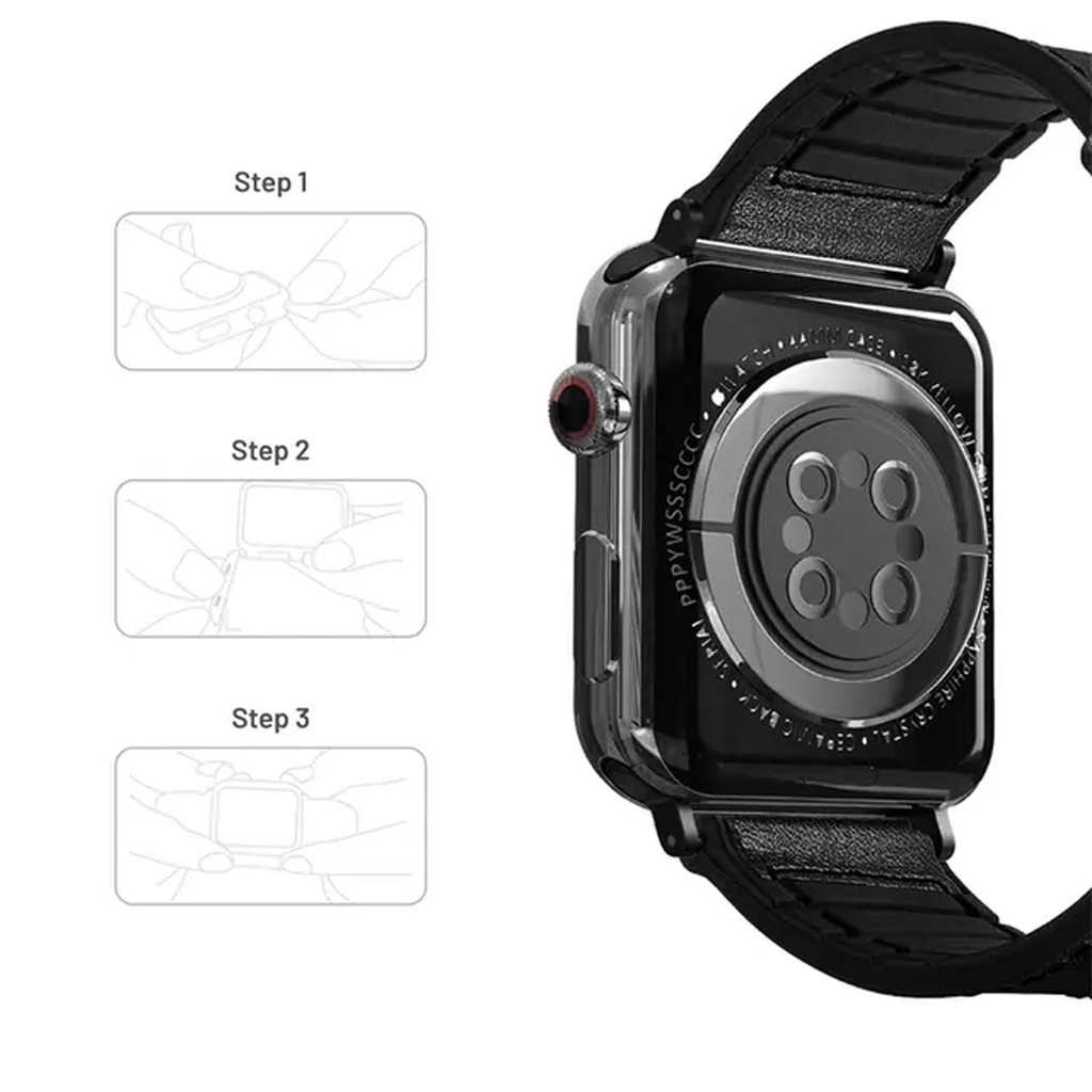 Porodo iGuard by Porodo Leather + Silicone Watch Band for Apple Watch 44mm / 45mm