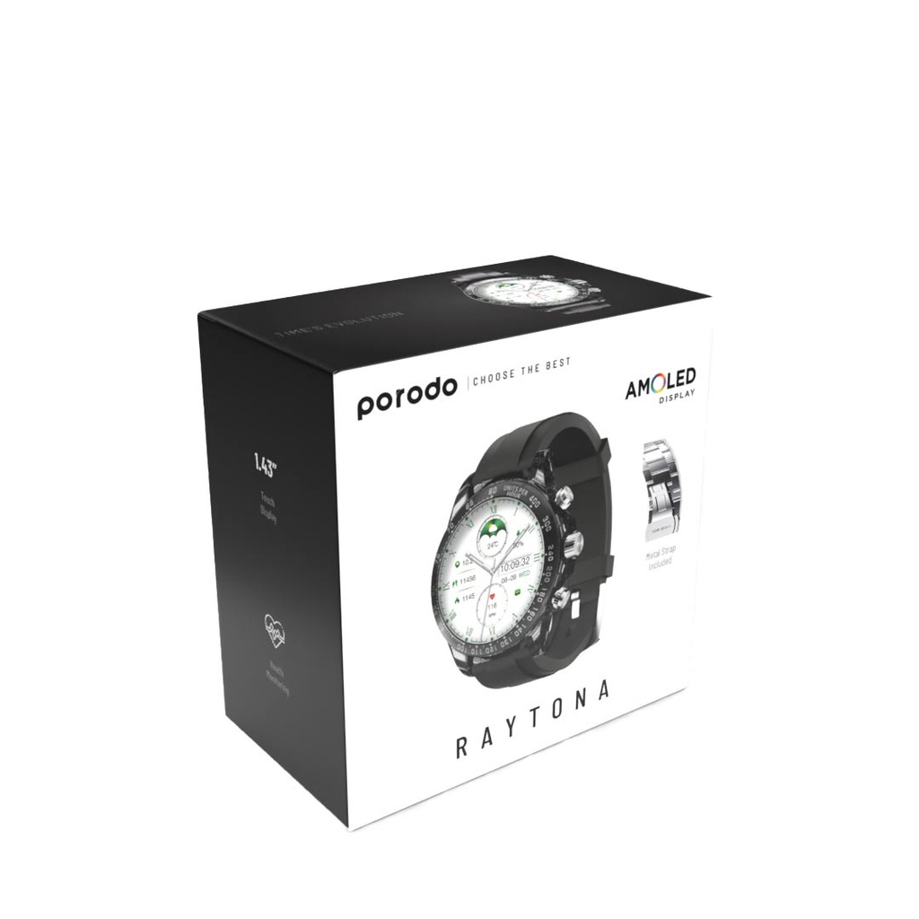 Porodo RAYTONA Smart Watch With Silicone And Metal Strap