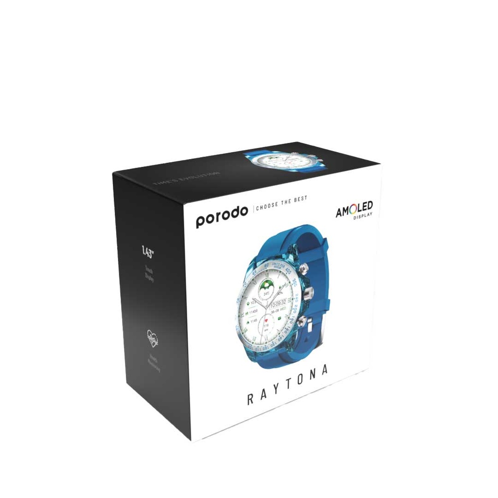 Porodo RAYTONA Smart Watch with Silicone Strap - Blue