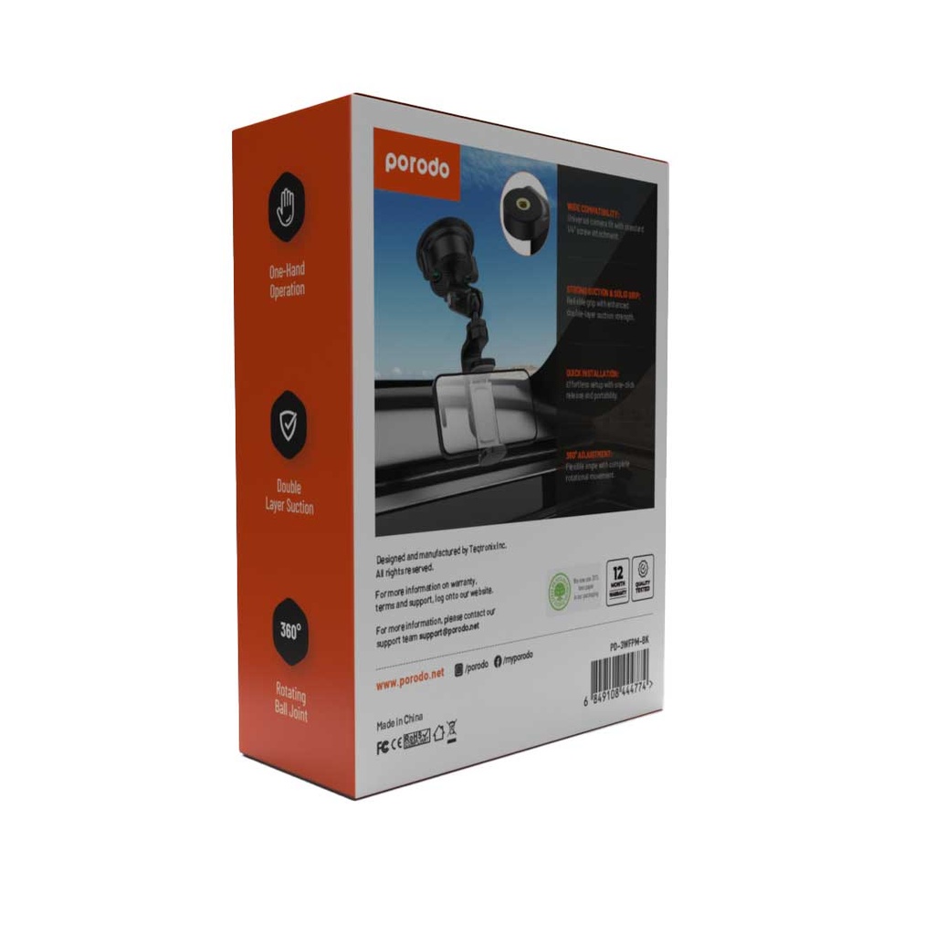 Porodo Dashbord Windshield Exterior Phone & Camera Mount