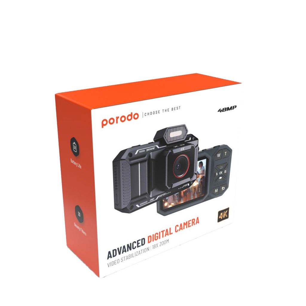 Porodo Advanced Digital Camera Video Stabilization & 18x Zoom