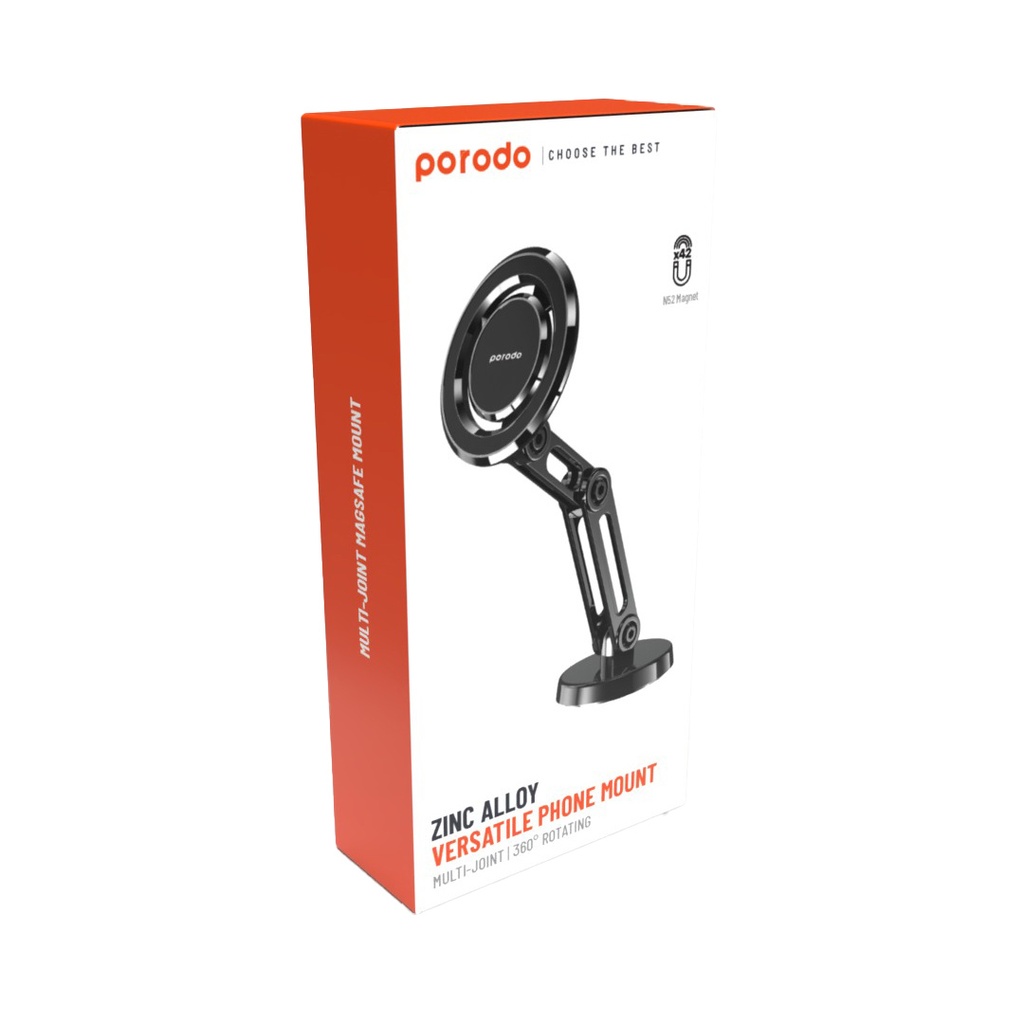 Porodo Zinc Alloy Versatile Phone Mount Multi-Joint & 360° Rotating - black