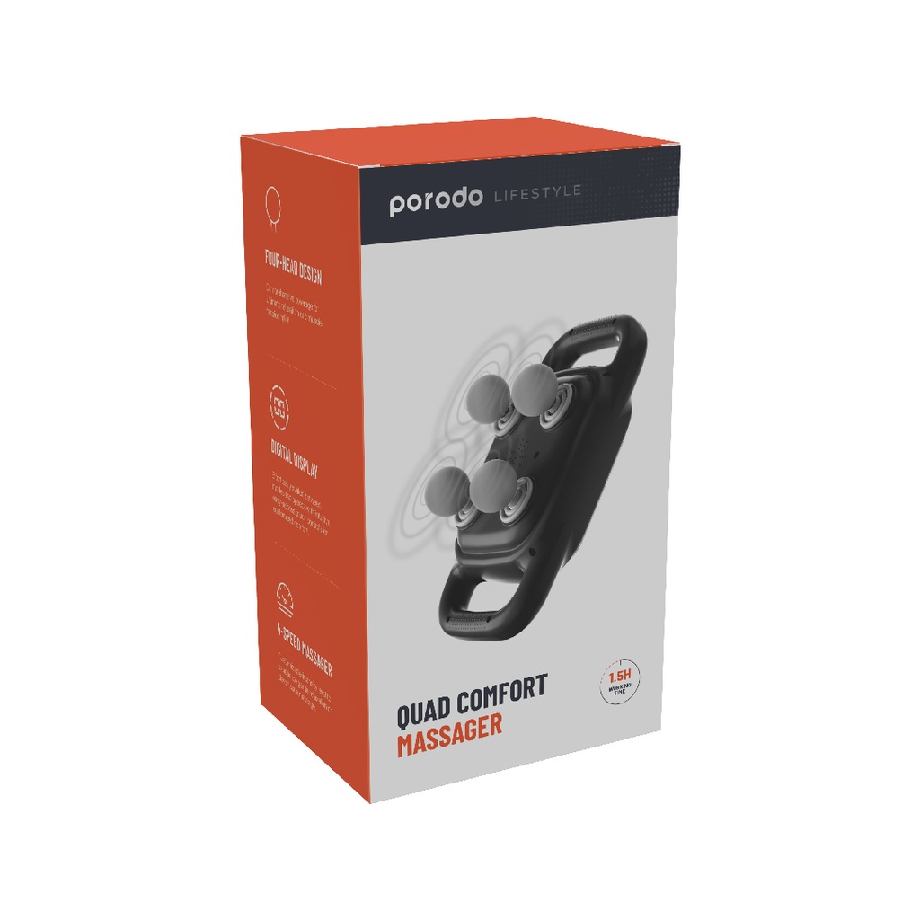 Porodo Quad Comfort Massager with Digital Display ,  2000mAh - black