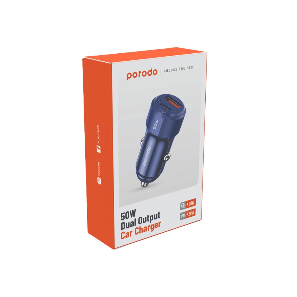 Porodo 50W Dual Port Car Charger PD 20W QC 30W