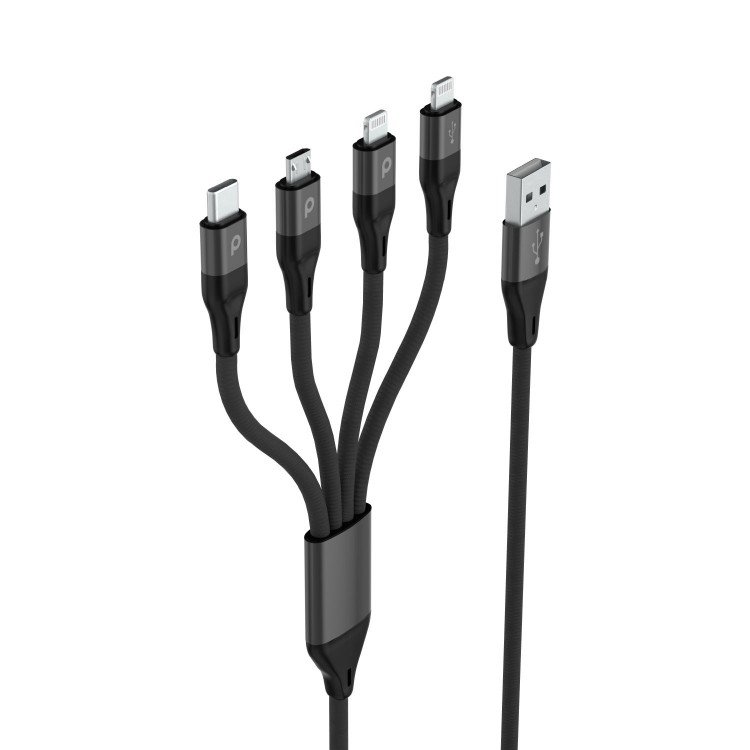 4 in 1 Aluminum Braided Cable 1.2M 2.4A ( Lightning 2X / Micro USB / Type-C )