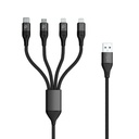 4 in 1 Aluminum Braided Cable 1.2M 2.4A ( Lightning 2X / Micro USB / Type-C )