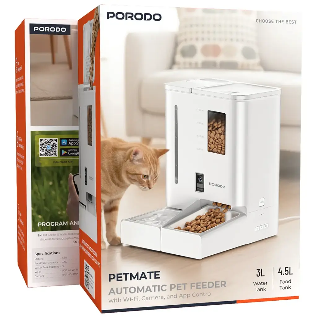 Porodo Petmate Automatic Pet Feeder with Wi-Fi, Camera & App Control - White.webp