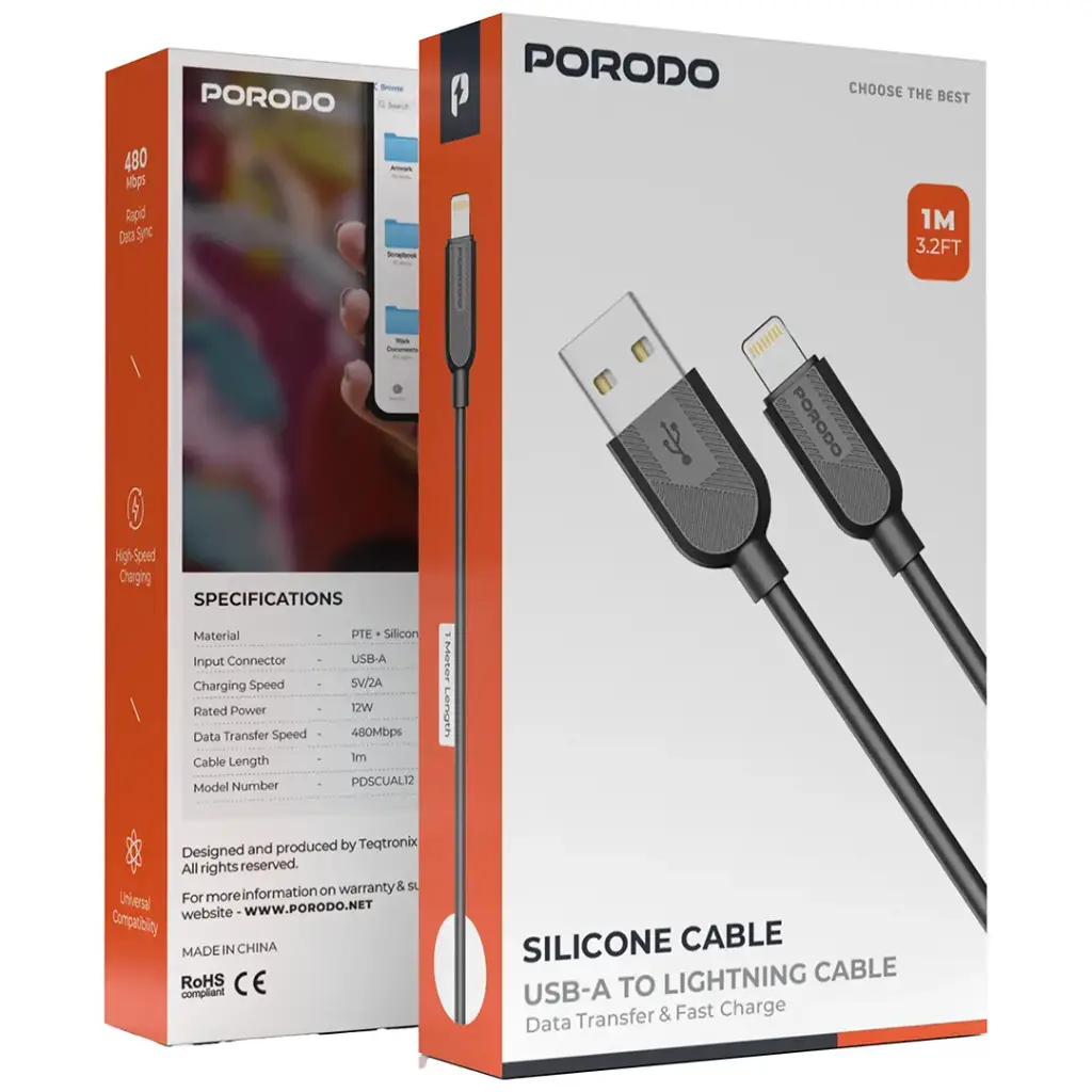 Porodo Silicone Cable USB-A To Lightning Cable3.webp
