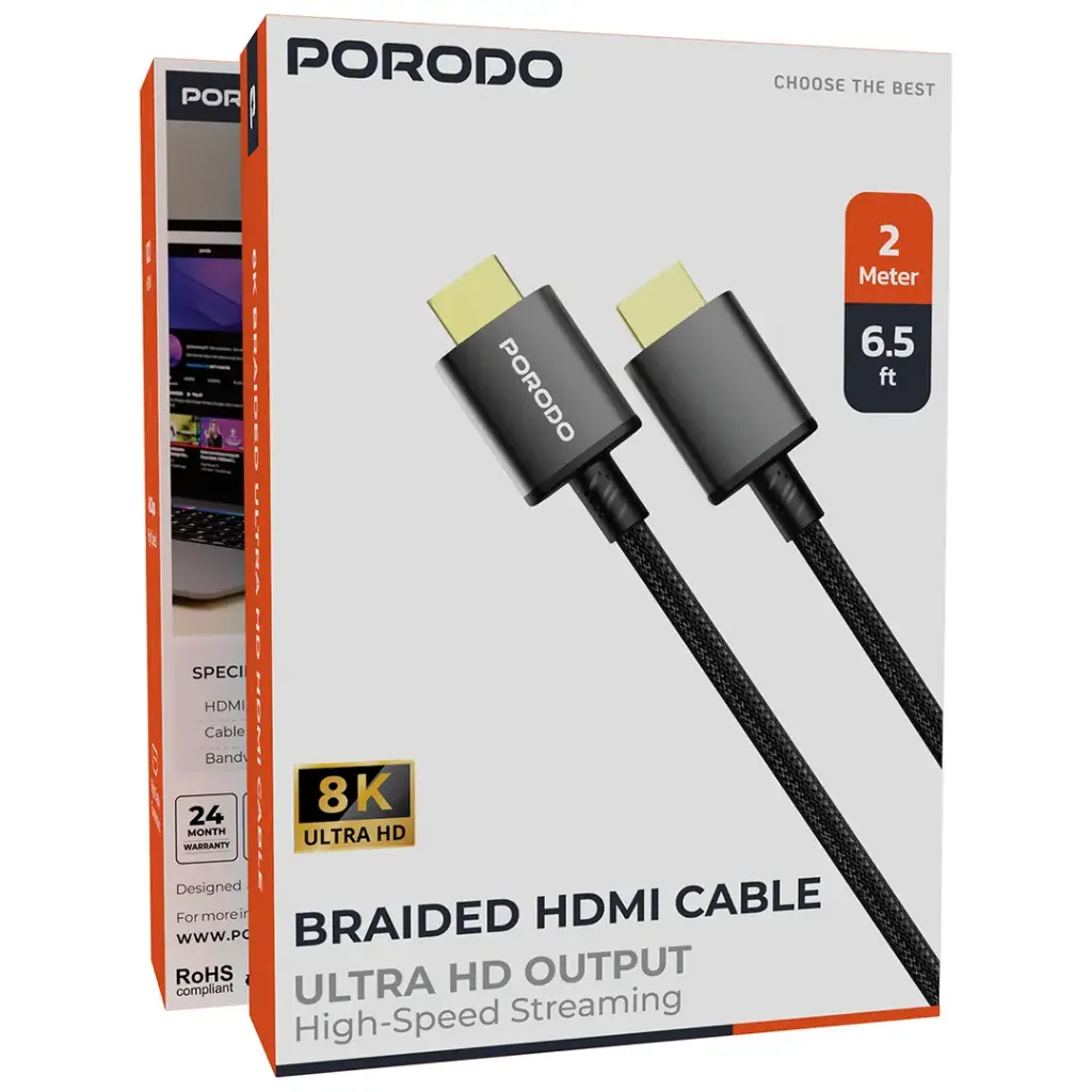 Porodo Braided HDMI Cable with HD Output & High-Speed Streaming - Black.webp