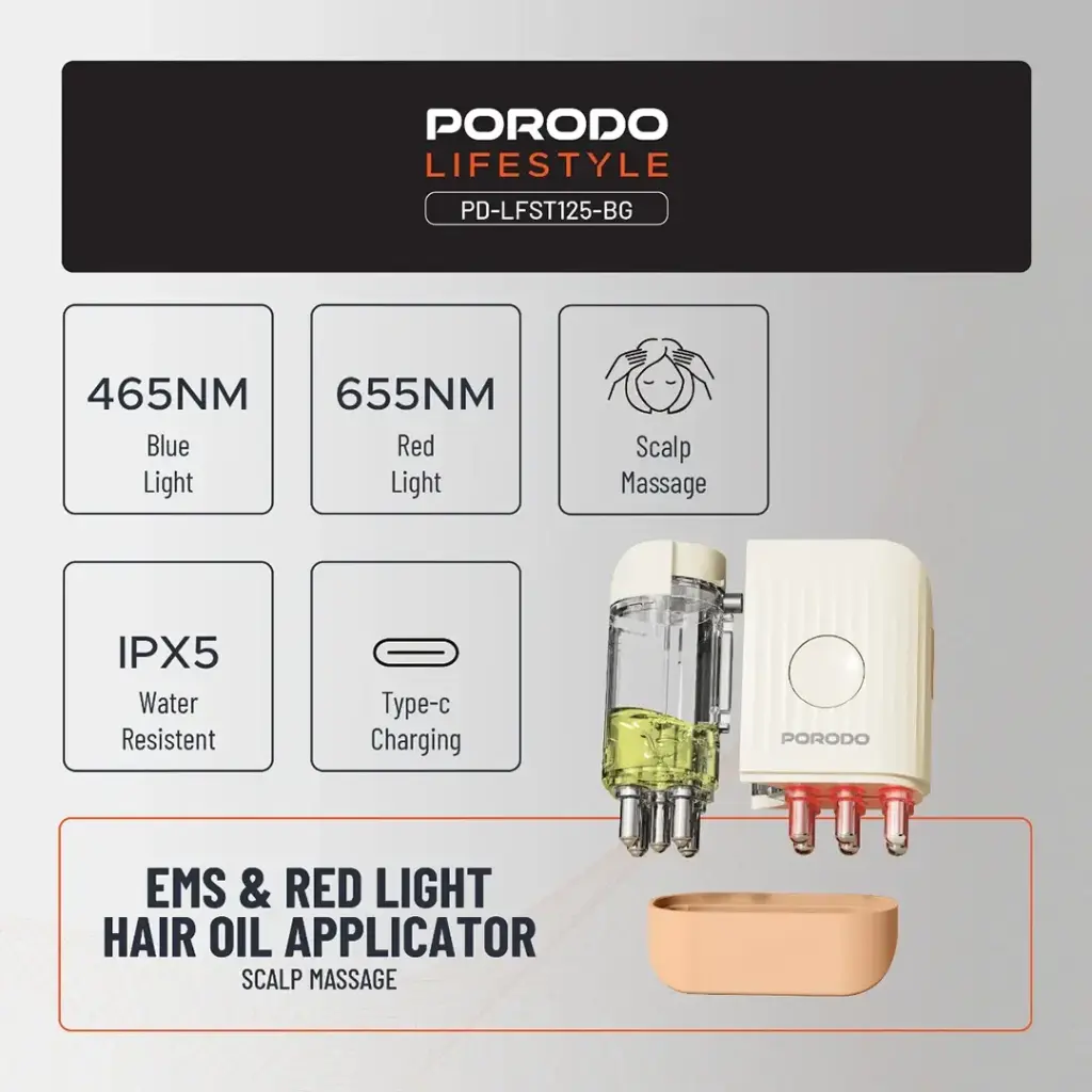 Porodo Lifestyle EMS & Red Light Hair Oil Applicator & Scalp Massage - Beige6.webp
