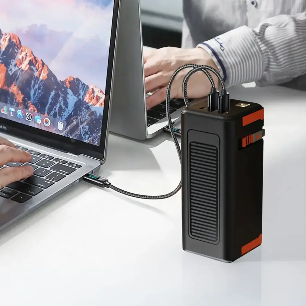 Porodo Power Boost 50000mAh Power Bank with Retractable Type-C Cable - Black.webp
