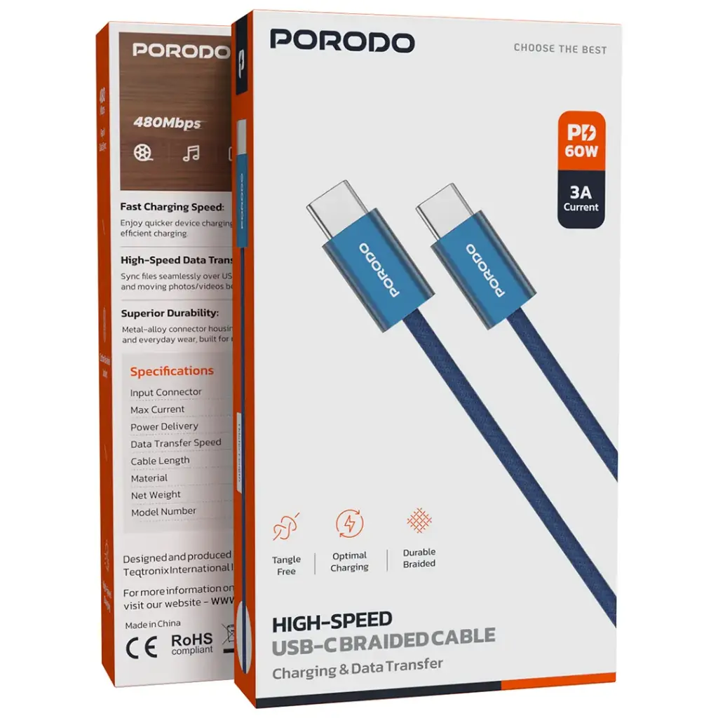 Porodo High-Speed USB-C Braided Cable Charging & Data Transfer 5.webp