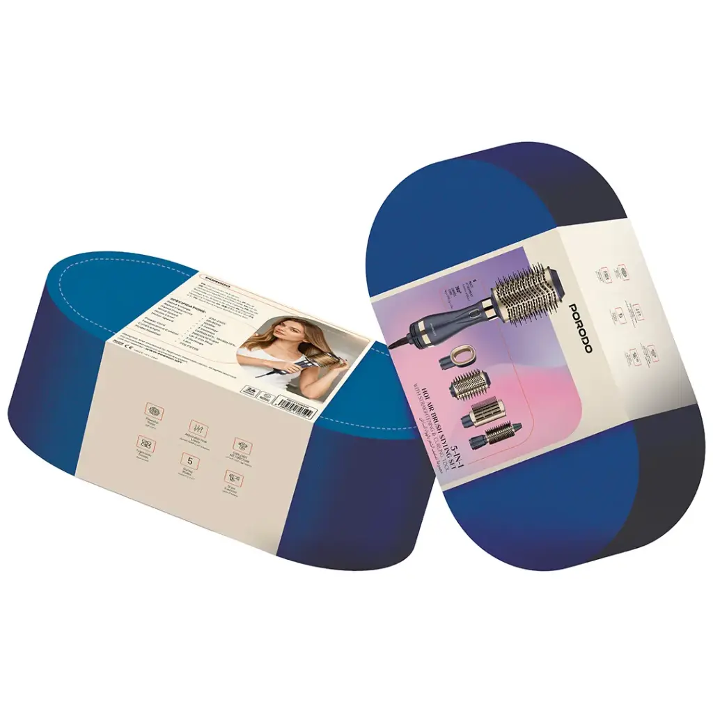Porodo 5-In-1 Hot Air Brush Styling Set with Straightening & Curling Tool - Blue & Gold.webp