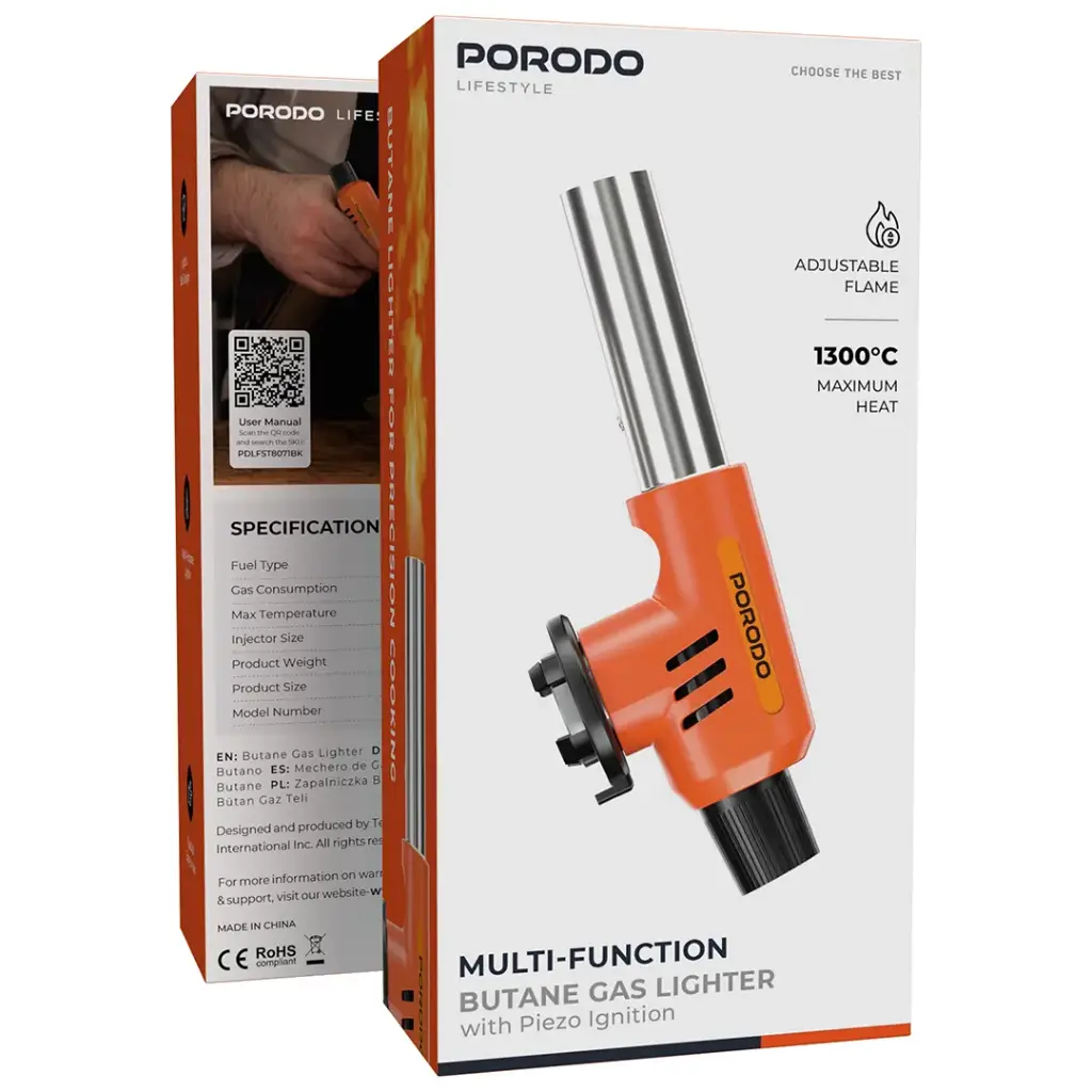 Porodo Lifestyle Multi-Function Butane Gas Lighter with Piezo Ignition - Black-Orange.webp4.webp