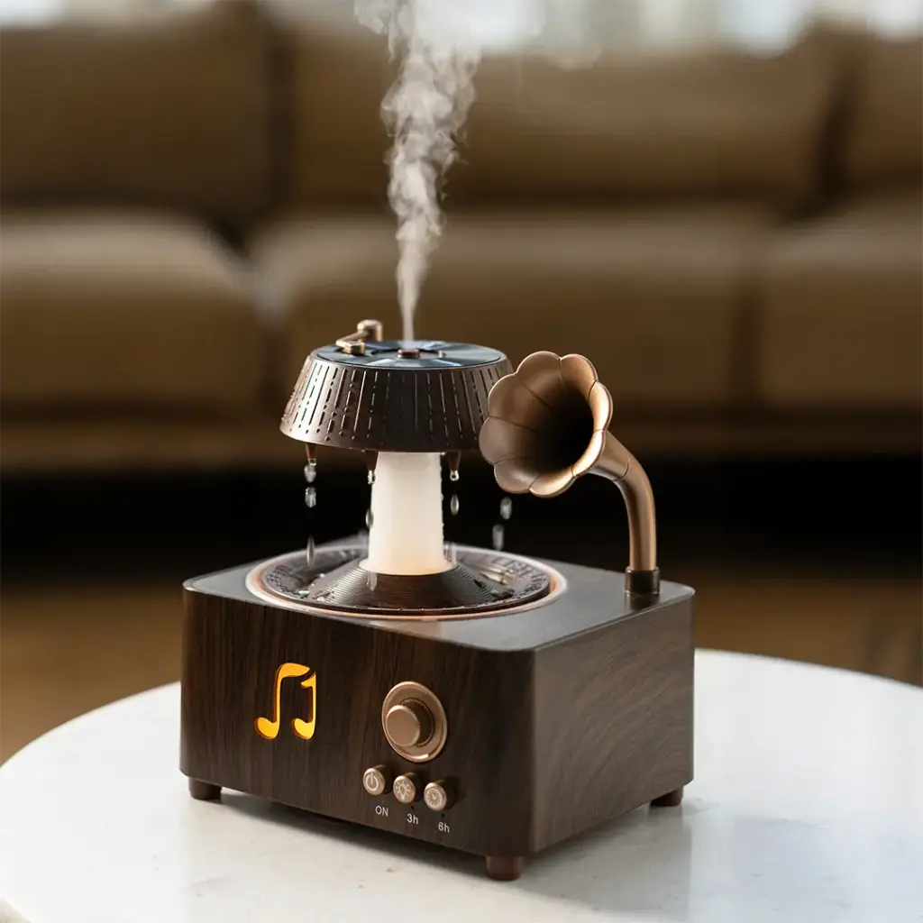 Porodo lifestyle Concord vintage Aroma Diffuser & Speaker with Colorful Lighting - Brown.webp