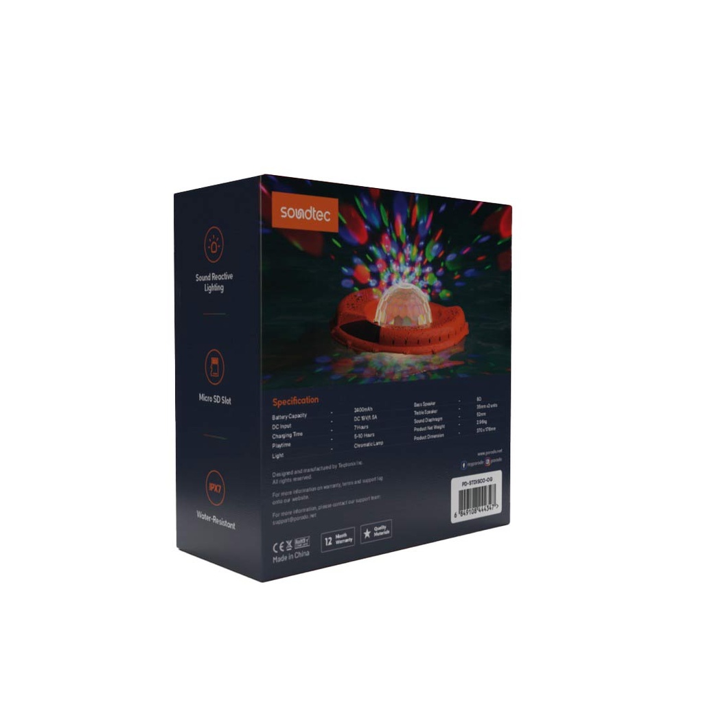 Porodo Soundtec Disco LED Light Floating Waterproof Speaker 100W IP6 - Orange