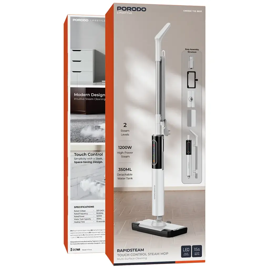 Porodo Lifestyle RapidSteam Touch Control Steam Mop - White5.webp