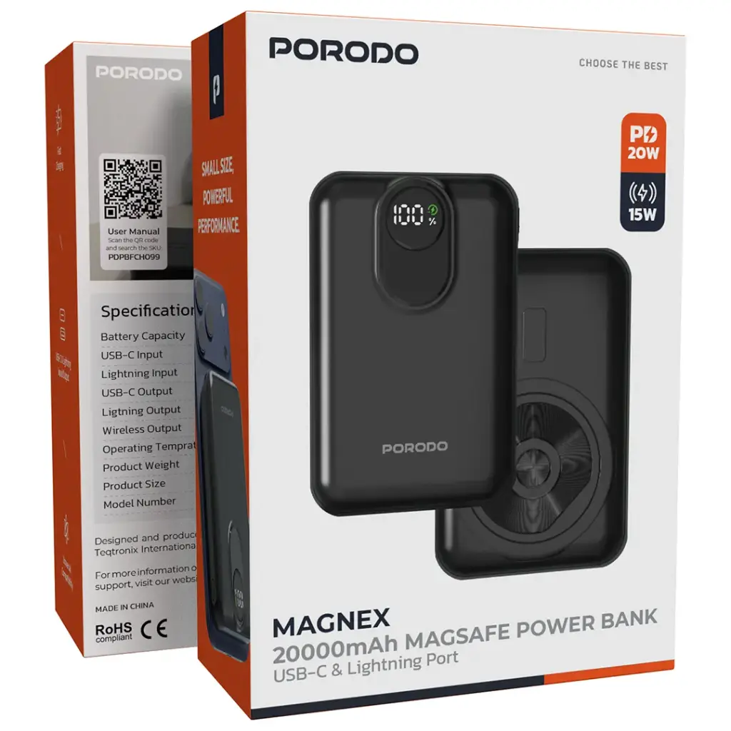 Porodo Magnex 20000mAh MagSafe Power Bank with USB-C & Lightning Port.webp