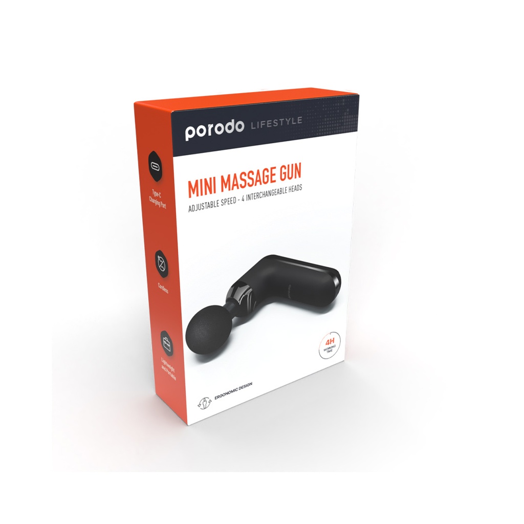 Porodo Lifestyle 12V Varying Speed Mini Massage Gun With USB-C Port 2000mAh