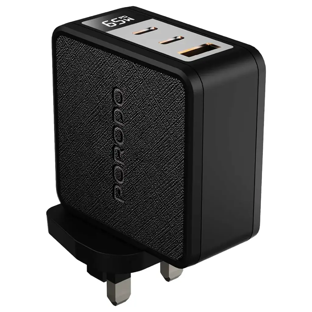 Porodo Quantom GaN 65W Multi-Port Charger with Digital Display - Black4.webp