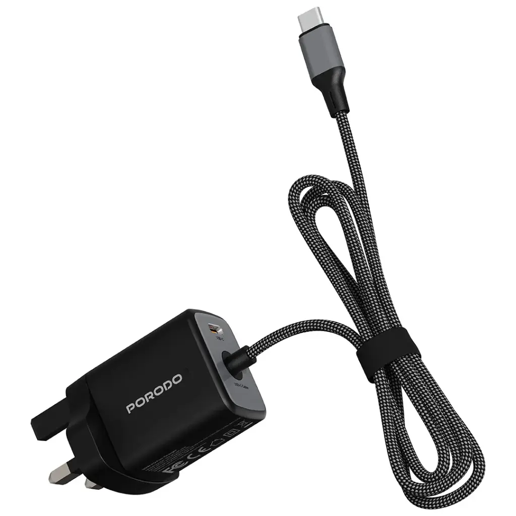 Porodo Zentrix 35W GaN Fast Charger with 1.5m Braided USB-C Cable - Black4.webp