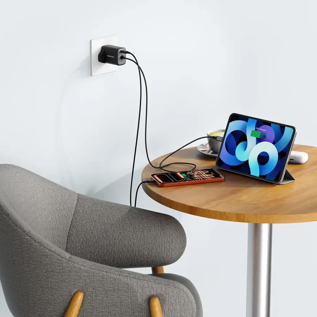 Porodo Zentrix 45W GaN Fast Charger with 1.5m Braided USB-C Cable - Black.webp
