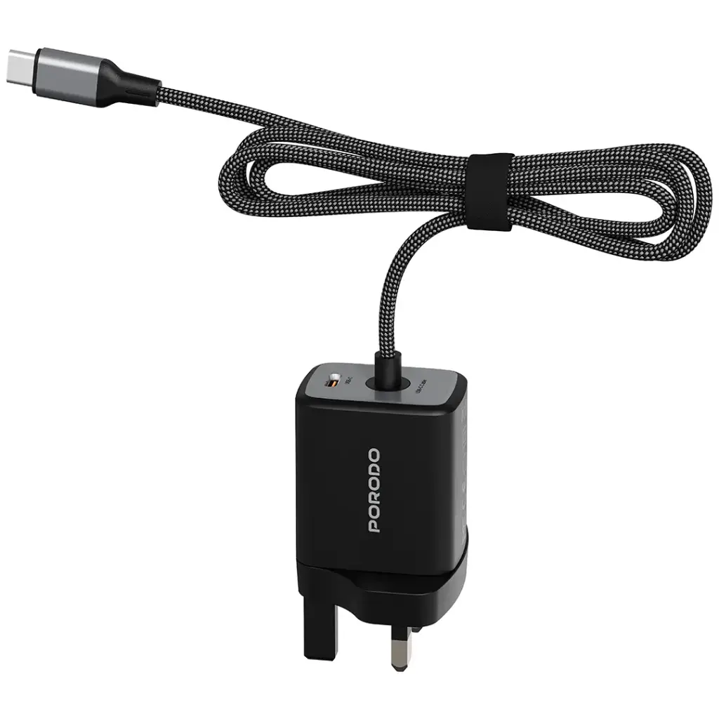 Porodo Zentrix 45W GaN Fast Charger with 1.5m Braided USB-C Cable - Black3.webp