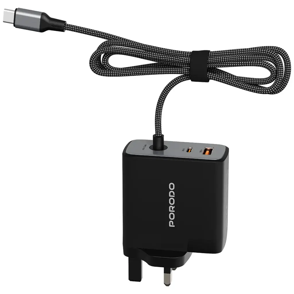 Porodo Zentrix 100W GaN Fast Charger with 1.5m Braided USB-C Cable - Black4.webp