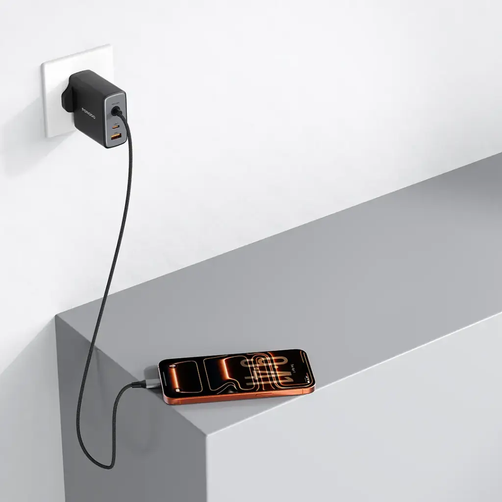 Porodo Zentrix 100W GaN Fast Charger with 1.5m Braided USB-C Cable - Black3.webp
