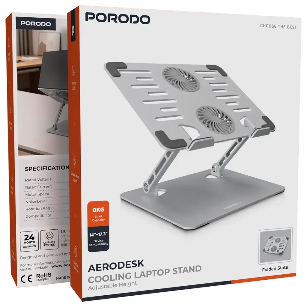 Porodo Aerodesk Cooling Laptop Stand - Silver.webp