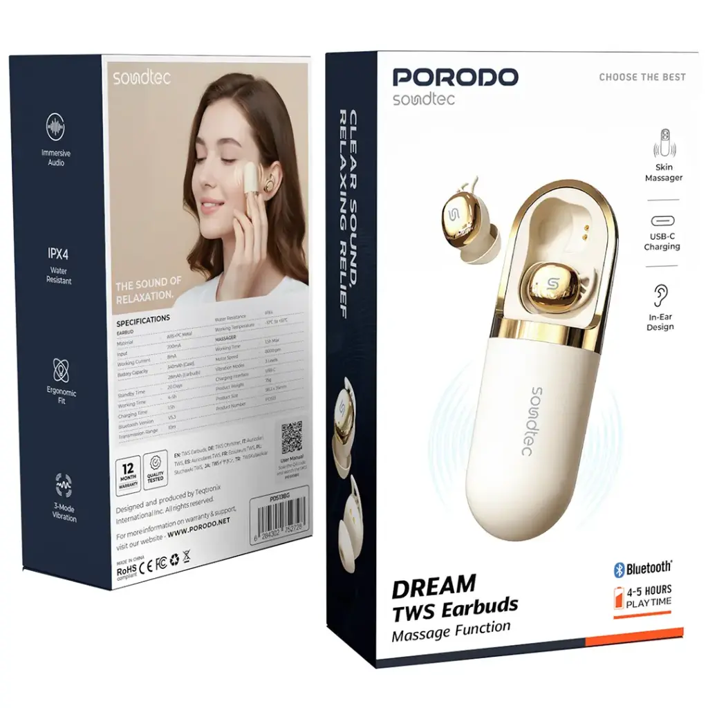 Porodo Soundtec Dream TWS Earbuds with Massage Funcation - Beige.webp
