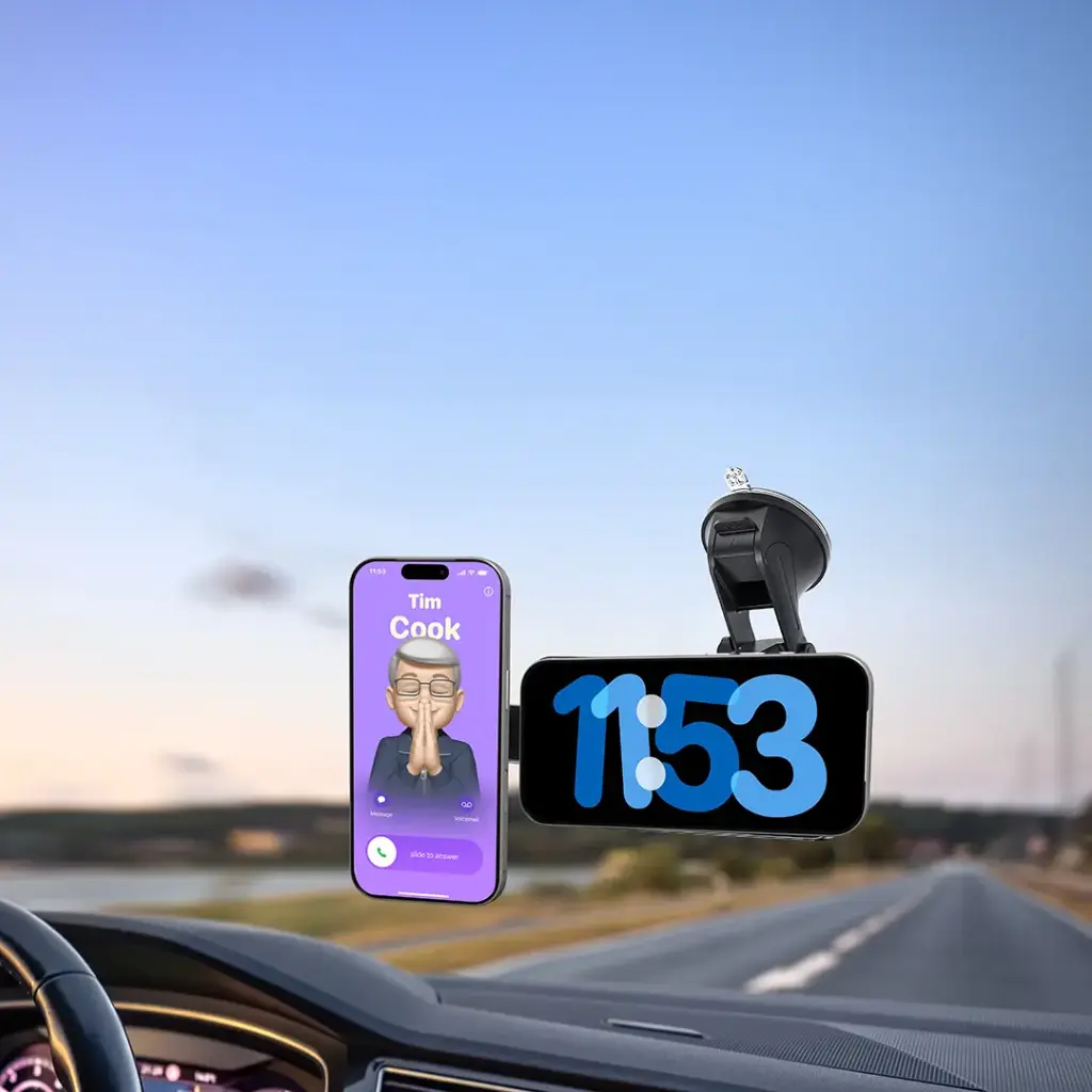 Porodo Dax-L Dual MagSafe Car Phone Mount with Adjustable Telescopic Arm - Black.webp