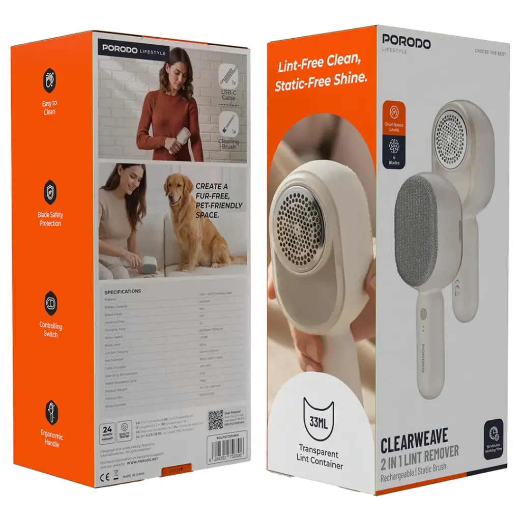 Porodo Lifestyle Clearweave 2-In-1 Lint Remover - White3.webp