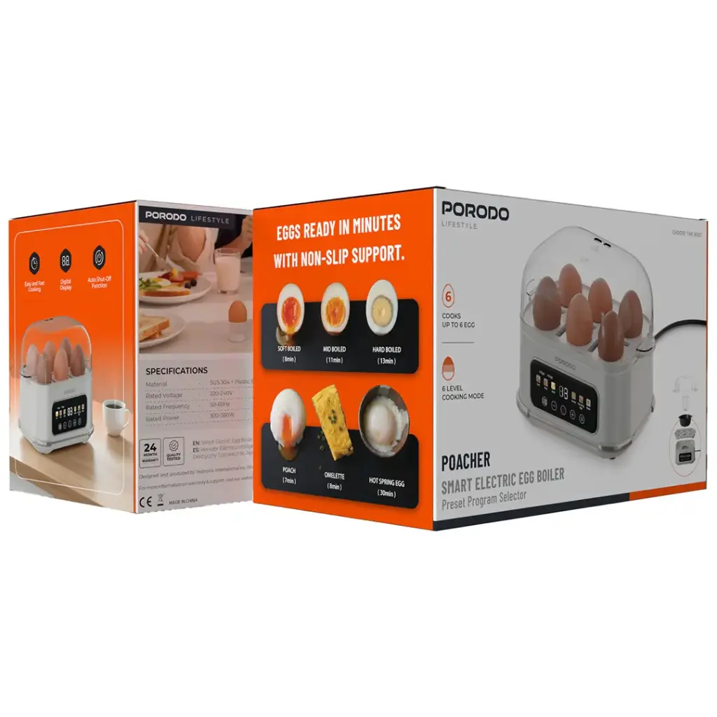 Porodo Lifestyle Poacher Smart Electric Egg Boiler with Program Selector - White.webp