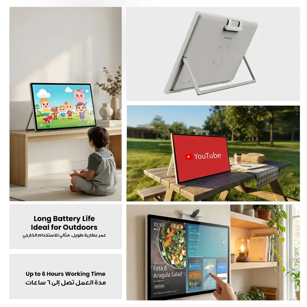 Porodo Naspanora Portable Smart Tablet with Stereo Speakers & 10-Point Touch - White .webp
