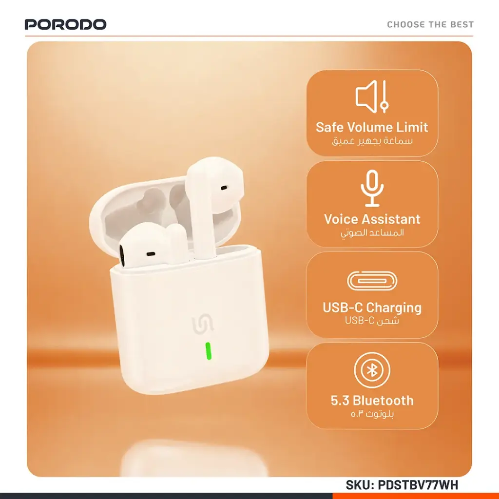 Porodo Soundtec Popwave True Wireless Deep Bass Earbuds - White3.webp
