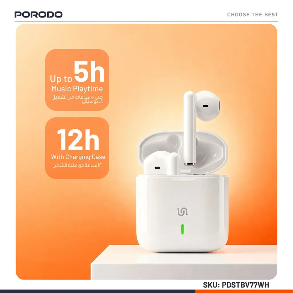 Porodo Soundtec Popwave True Wireless Deep Bass Earbuds - White.webp