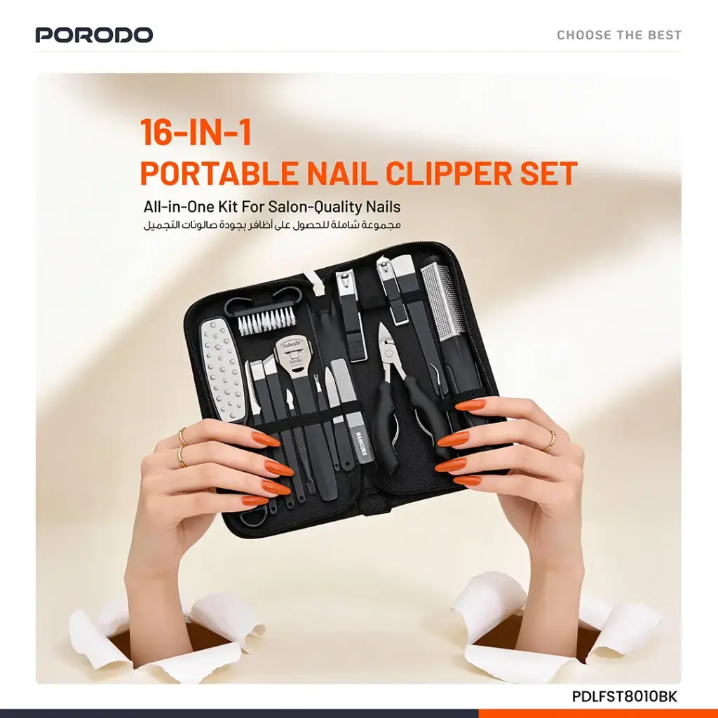 Porodo 16-In-1 Portable Nail Clipper Set for Manicure & Pedicure.webp