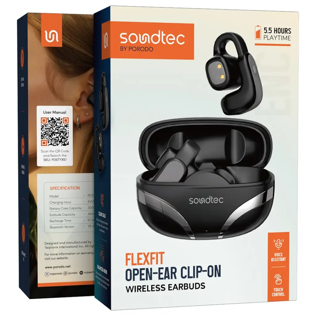 Porodo Soundtec Flexfit Open-Ear Clip-on Wireless Earbuds6.webp