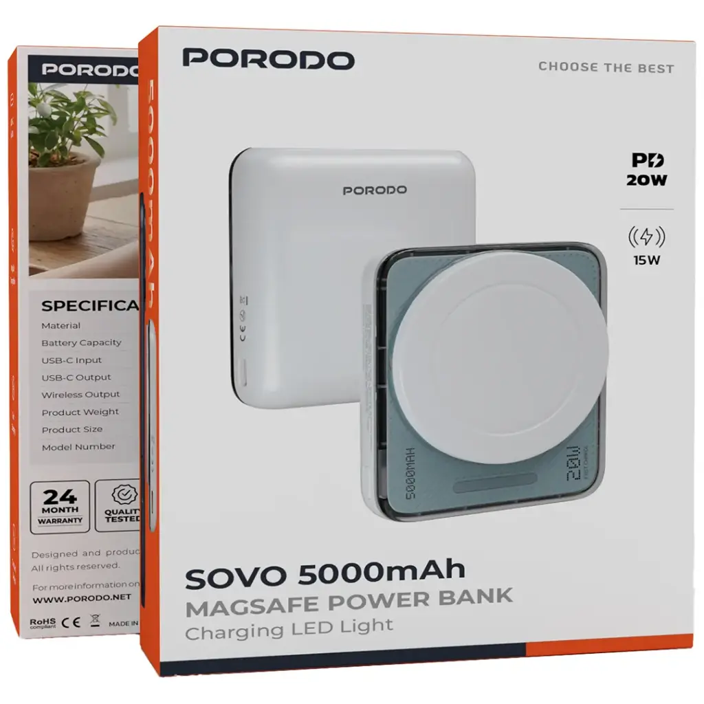 Porodo Sovo MagSafe Power Bank with Charging LED Light - White.webp