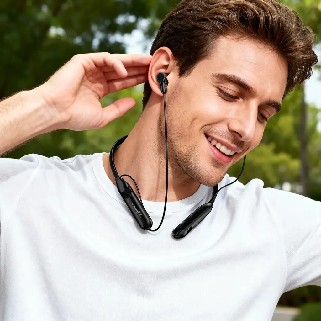 Porodo Blue Wireless Magnetic Neckband Earbuds Dual Bluetooth Pairing - Black2.webp