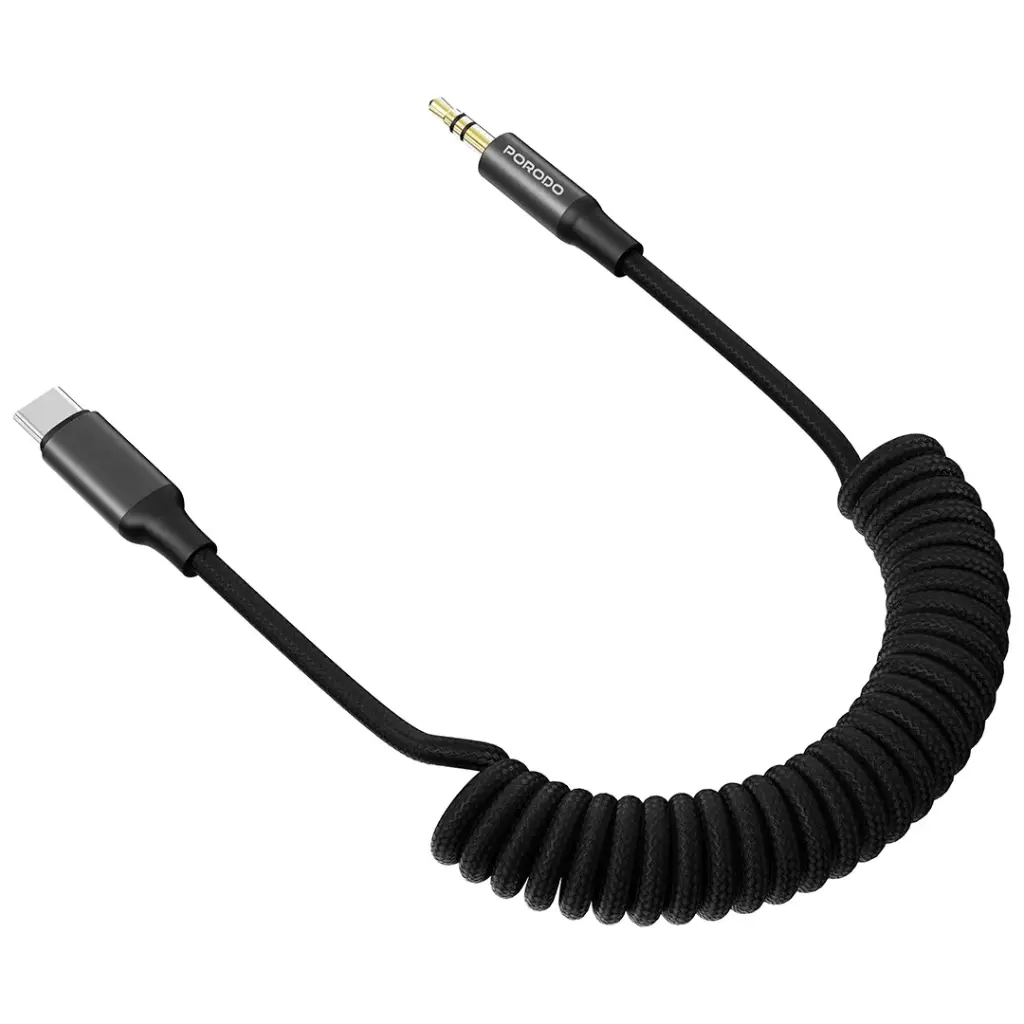 Porodo Coiled Aux Cable with Tangle-Free Design - Black6.webp