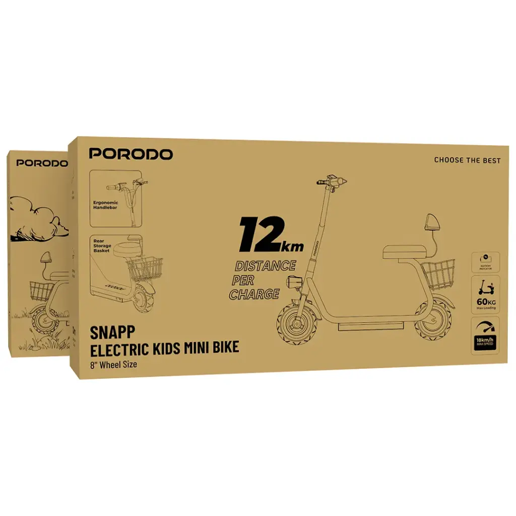 Porodo Snapp Electric Kids Mini Bike with 8 inch Wheel Size - Beige.webp