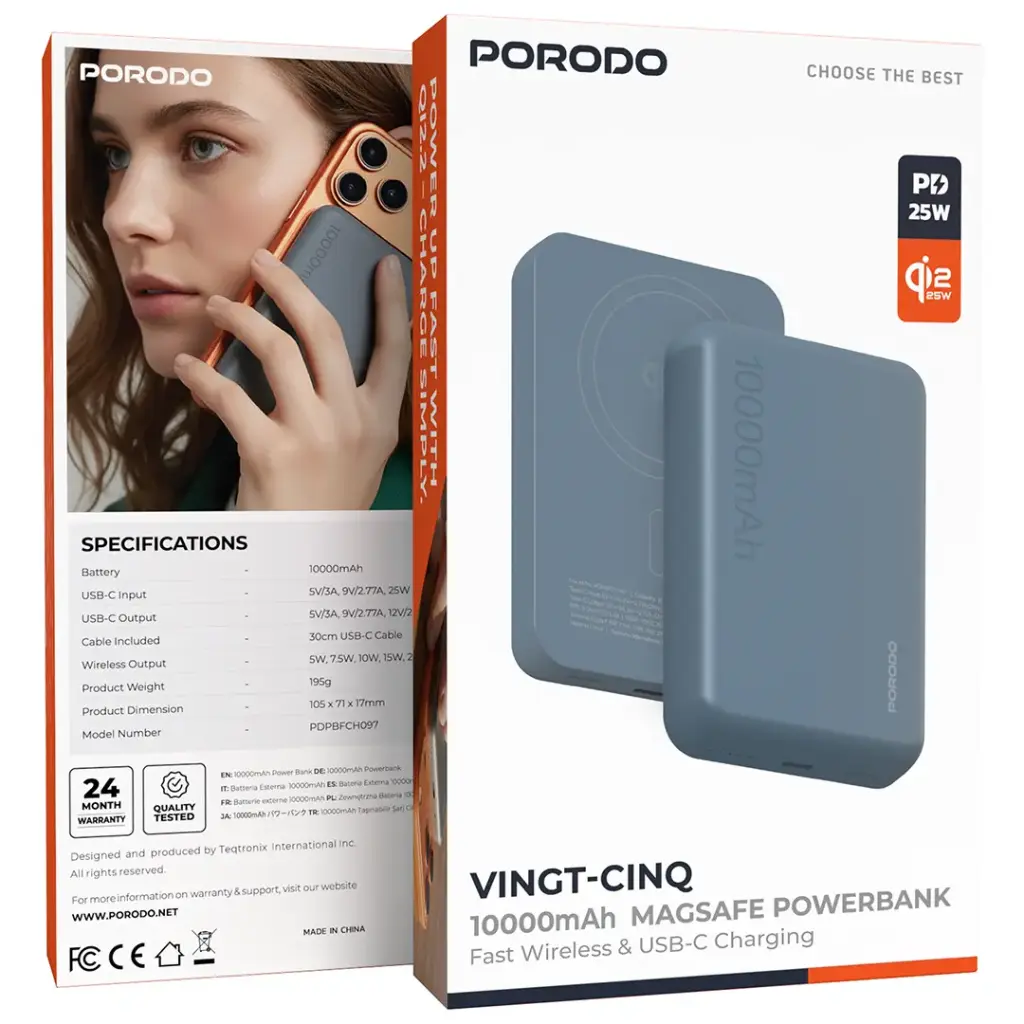Porodo Vingt-Cinq 10000mAh MagSafe Power Bank - Grey3.webp