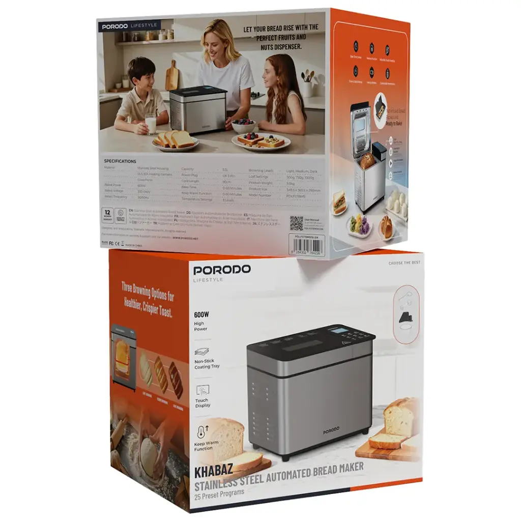 Porodo Lifestyle Khabaz Stainless Steel Automated Bread Maker with 25 Preset Programs - Black7.webp