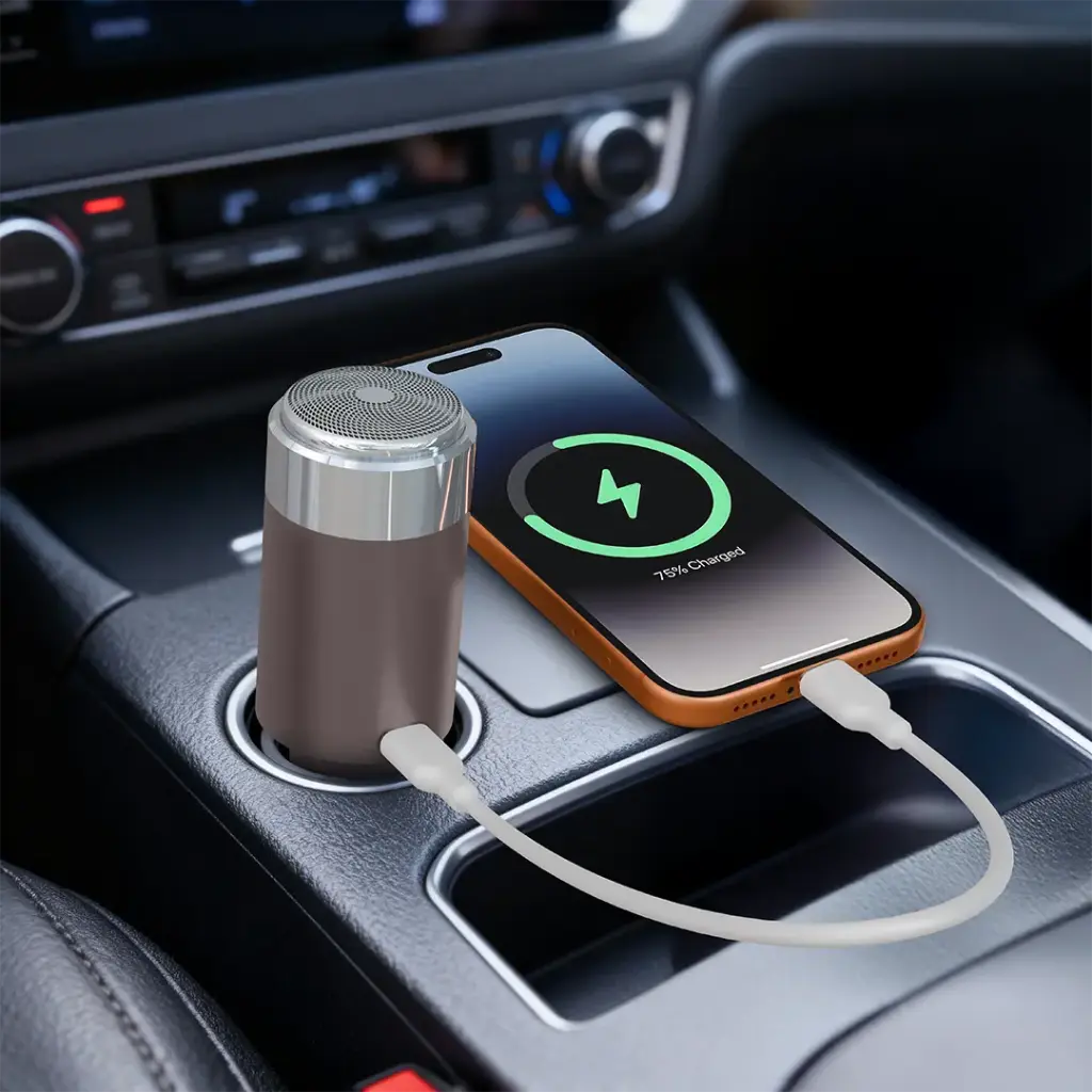 Porodo Shave N Drive Multi-Function Car Charger with Shaver Head - Brown.webp