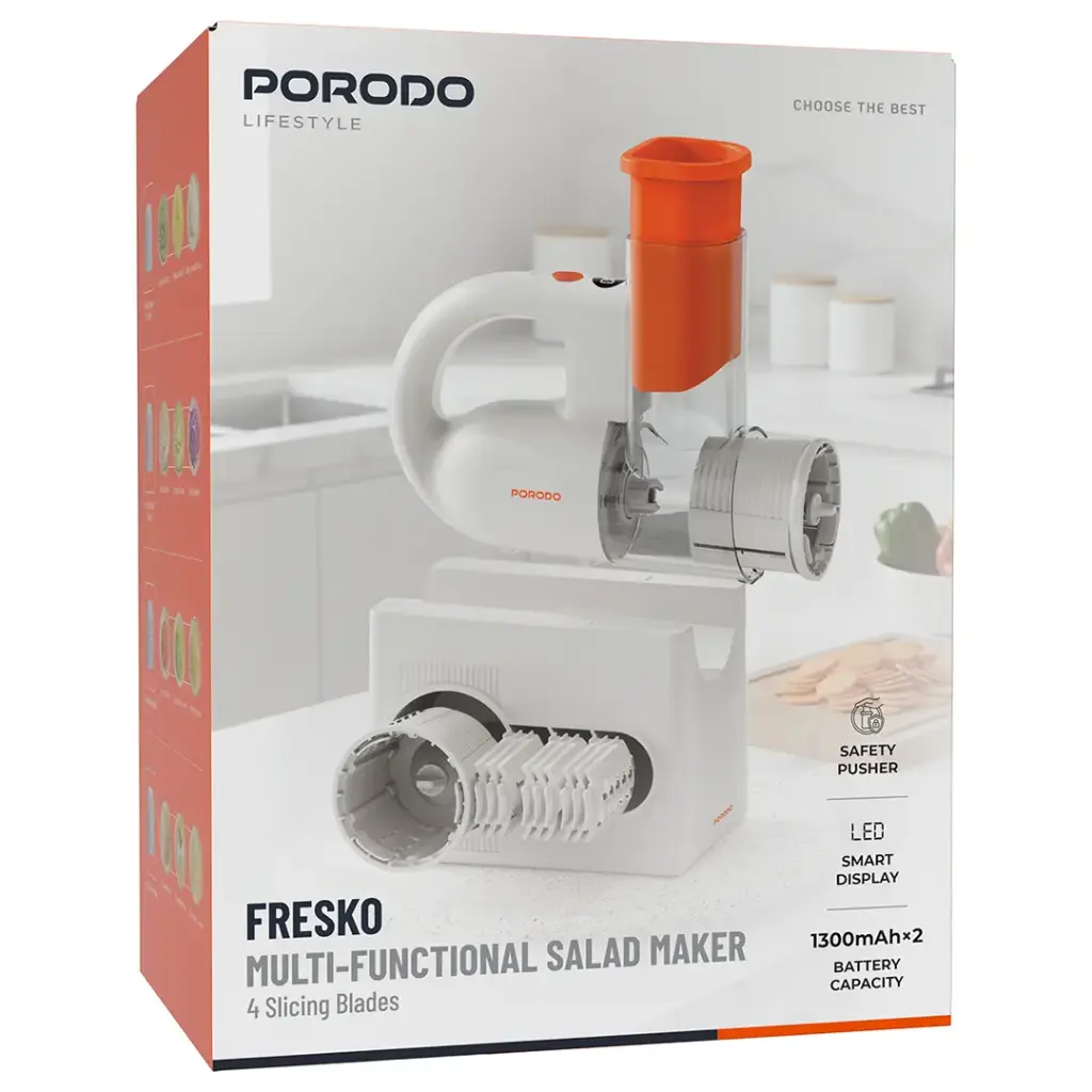 Porodo Lifestyle Fresko Multi-Functional Salad Maker with 4 Slicing Blades - White6.webp